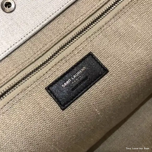 Tony Luxuries IN YSL BAG LEATHER RIVE AND LINEN TOTE GAUCHE 0608